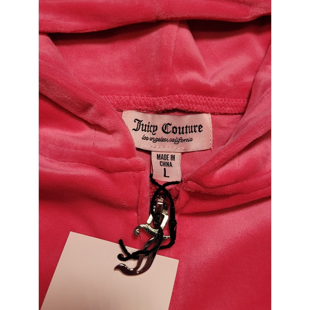 Juicy Couture Pink Party Velour Tracksuit Set Hoodie Pants Rhinestone Logo L NEW - Picture 5 of 5